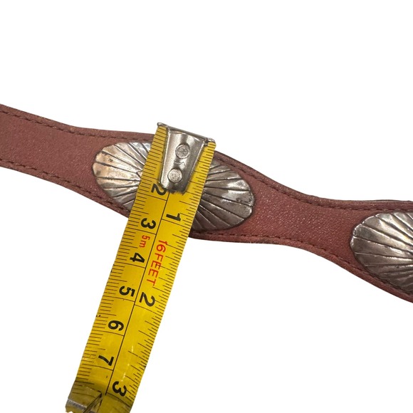 Justin Boots Western Concho Belt Leather Brown Silver Plate Women 28 Vintage - Picture 6 of 10